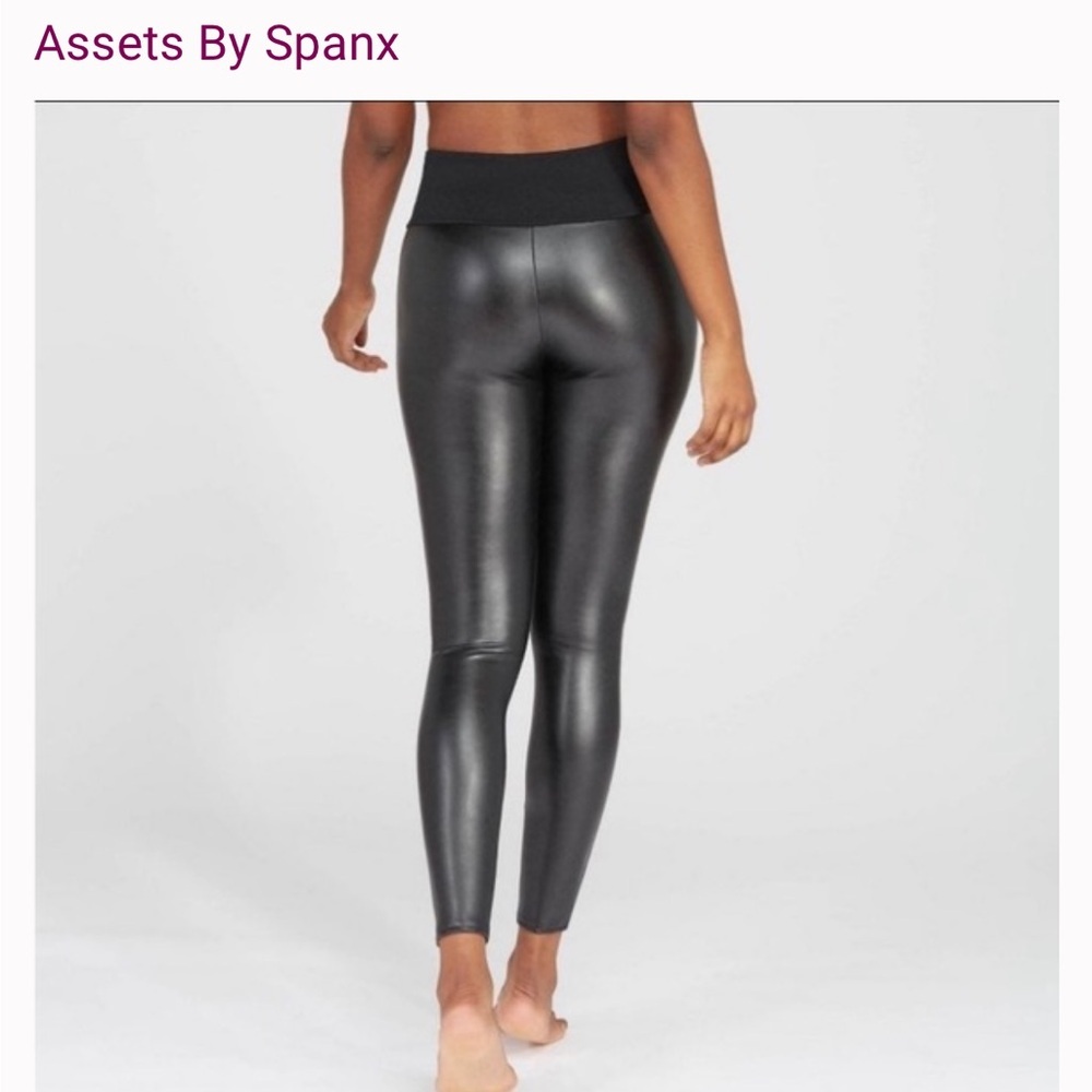Spanx Stylish Black Faux Leather pleather Leggings tights Sz 1X - Picture 3 of 10